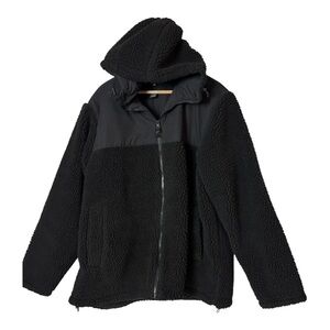 H&M full zip hooded black faux sherpa fleece  jacket Lined men’s size XL.